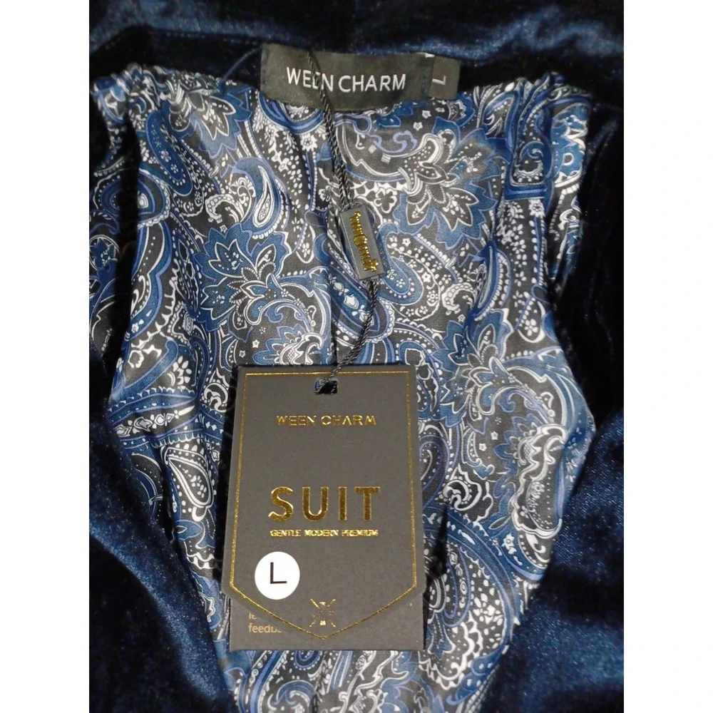 Ween Charm Jacket Mens L Blue Poly Velvet Tuxedo Suit‎ Coat